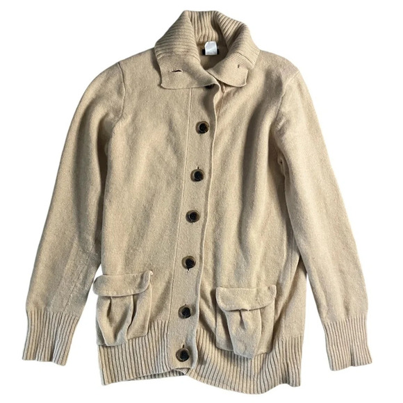 J Crew Beige Button Up Wool Blend Cardigan Women’s Size Large Bohemian Preppy - Picture 4 of 9